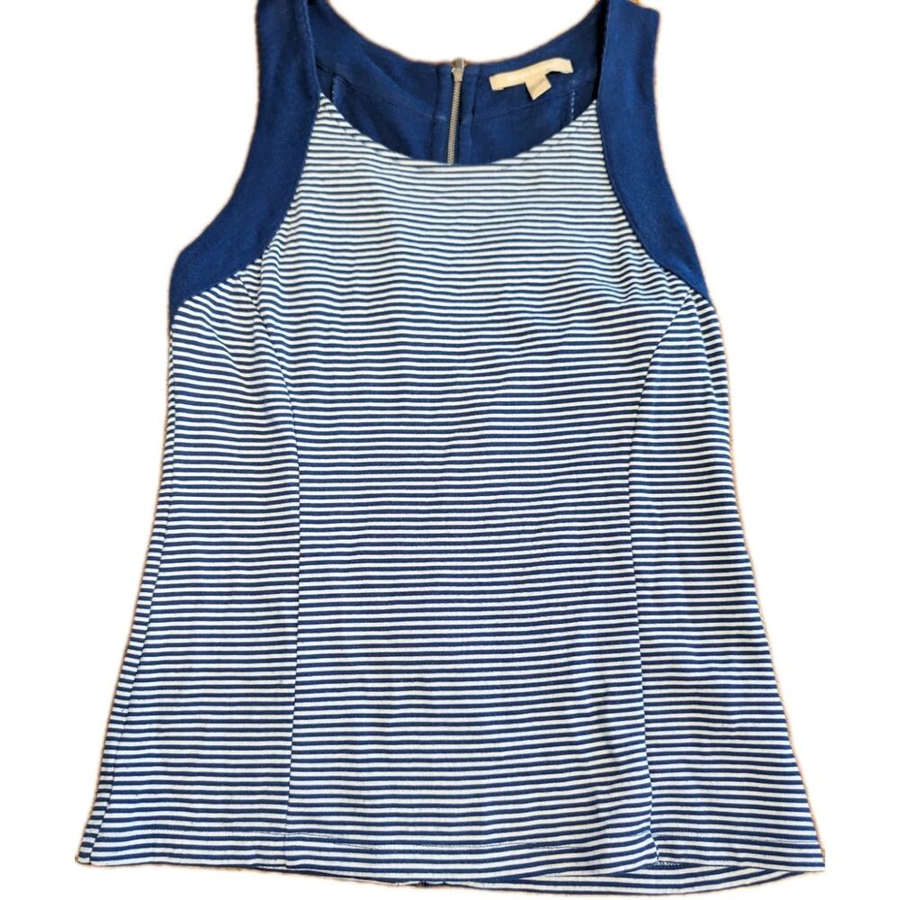 Banana Republic Women's Shirt Size 2P Small Blue Tank Top Zipper Striped EUC